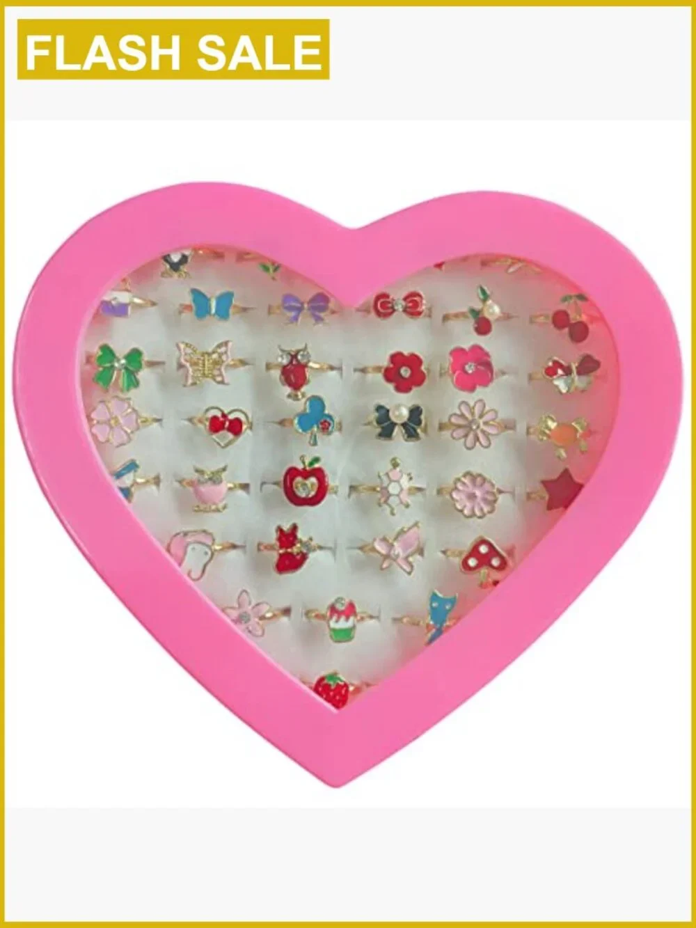 36pcs Girls Dress Up Jewelry Rings in Box Adjustable No Duplication Party Favors
